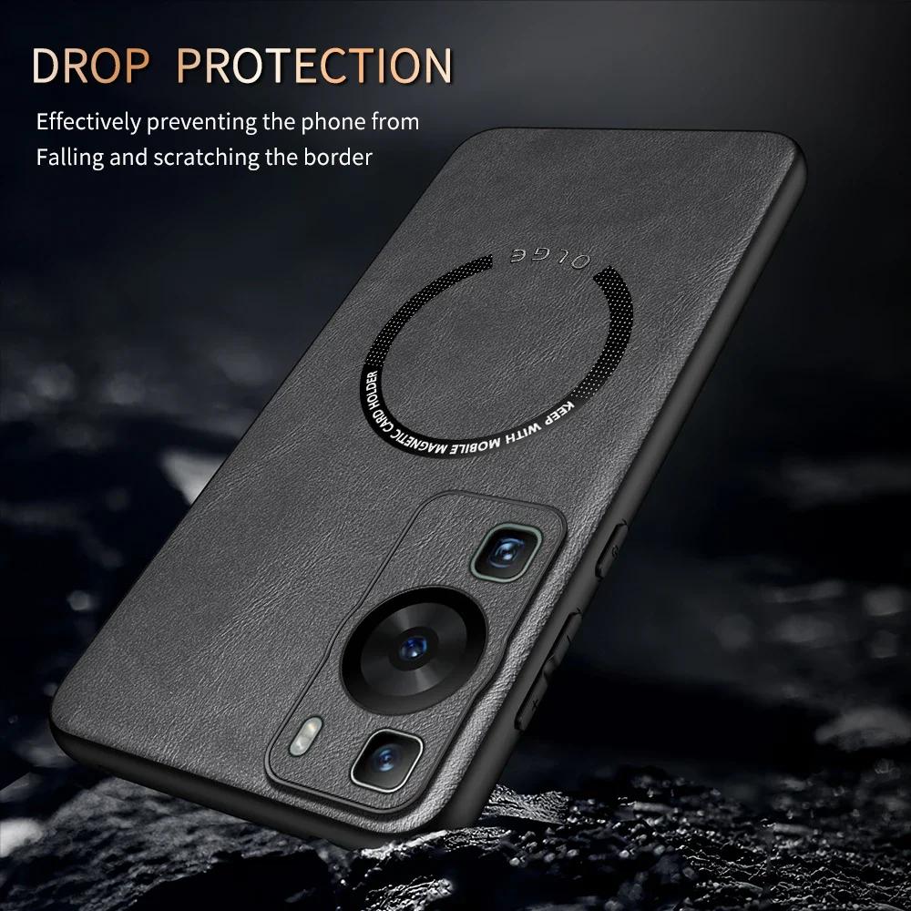 Für Huawei P60 Klassisches Leder Kabelloses Laden Für Magsafe Magnetische Hülle Für Huawei P60 Pro P60Pro Weiche Rückseite