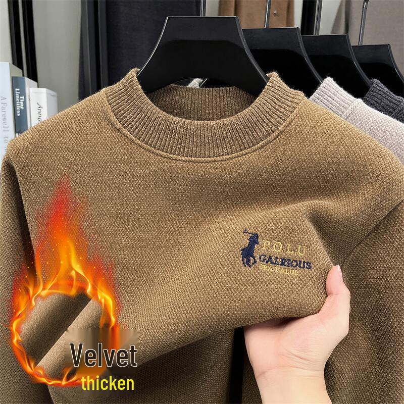 Furry Ferret Men s 650g Super Soft Velvet Half-High Collar Embroidered Knit Sweater for Autumn/Winter 4XL