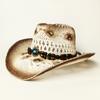 Sombrero de paja hueco Sombreros de vaquero de paja Sombreros de sol de fieltro occidentales para la playa Gorra de fiesta para hombre mujer Caqui Verano Sombrero de paja Jazz