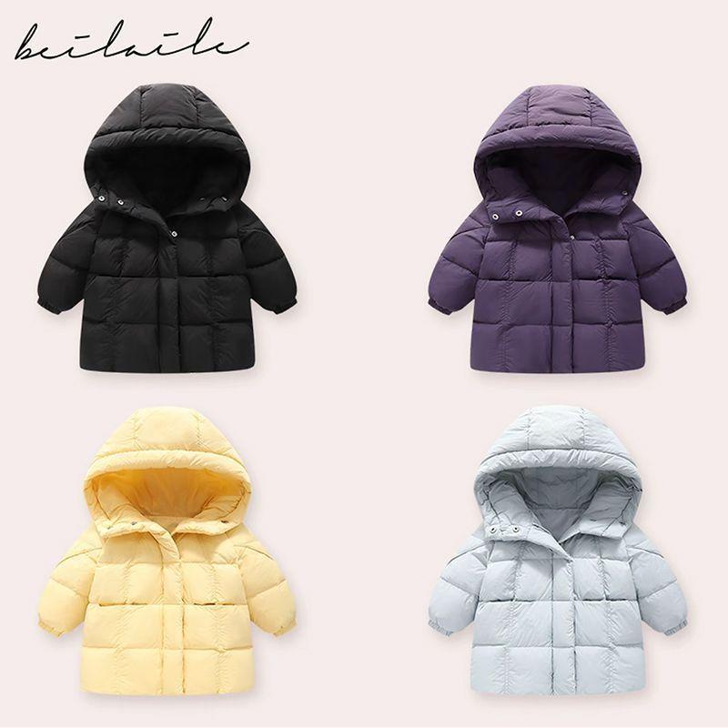 Children's Casual Mid-Length Down Jackets: Stylish, Thick-Padded Hooded Winter Jackets for Boys and Girls