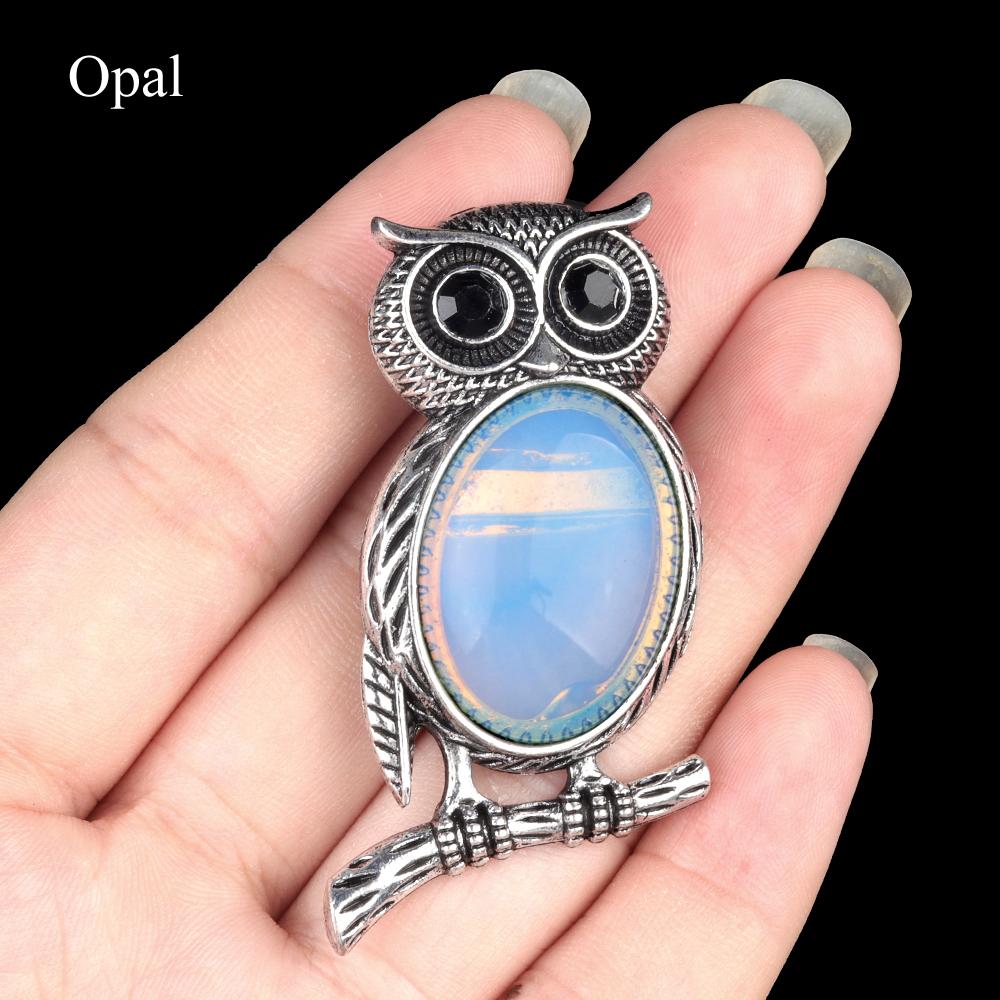 1Pc, Halloween Owl Shape Reiki Healing Crystal Pendant Brooch Pin, Unique Dual Purpose Design, for DIY Unisex Necklace Accessories or Hanging Clothes