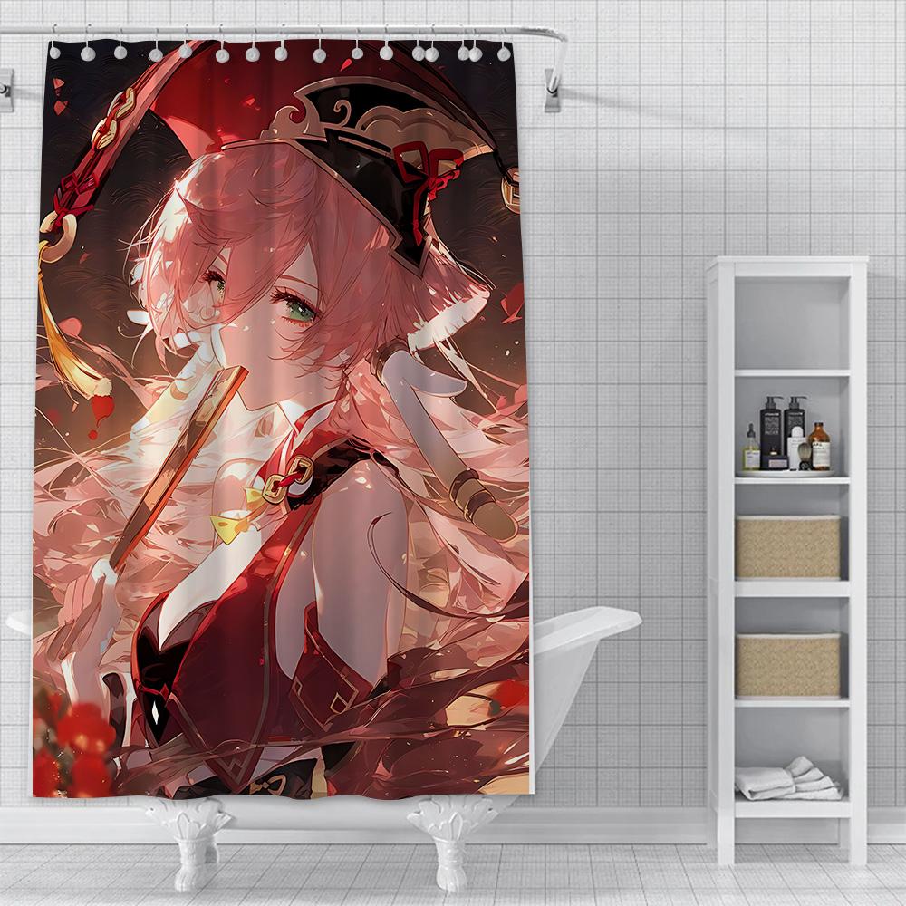Shower Curtain Waterproof Polyester Fabric Paint Colorful Bath Curtains Genshin Impact Home Bathroom Decor Curtain With Hook