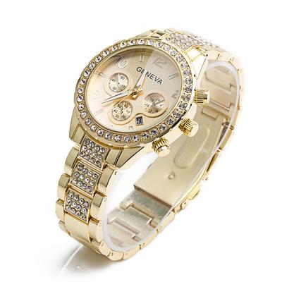 1 Pc  Watch Diamond Three Eyes Steel Belt Calendar Watch Women's Fashion Leisure Mechanical Watch
