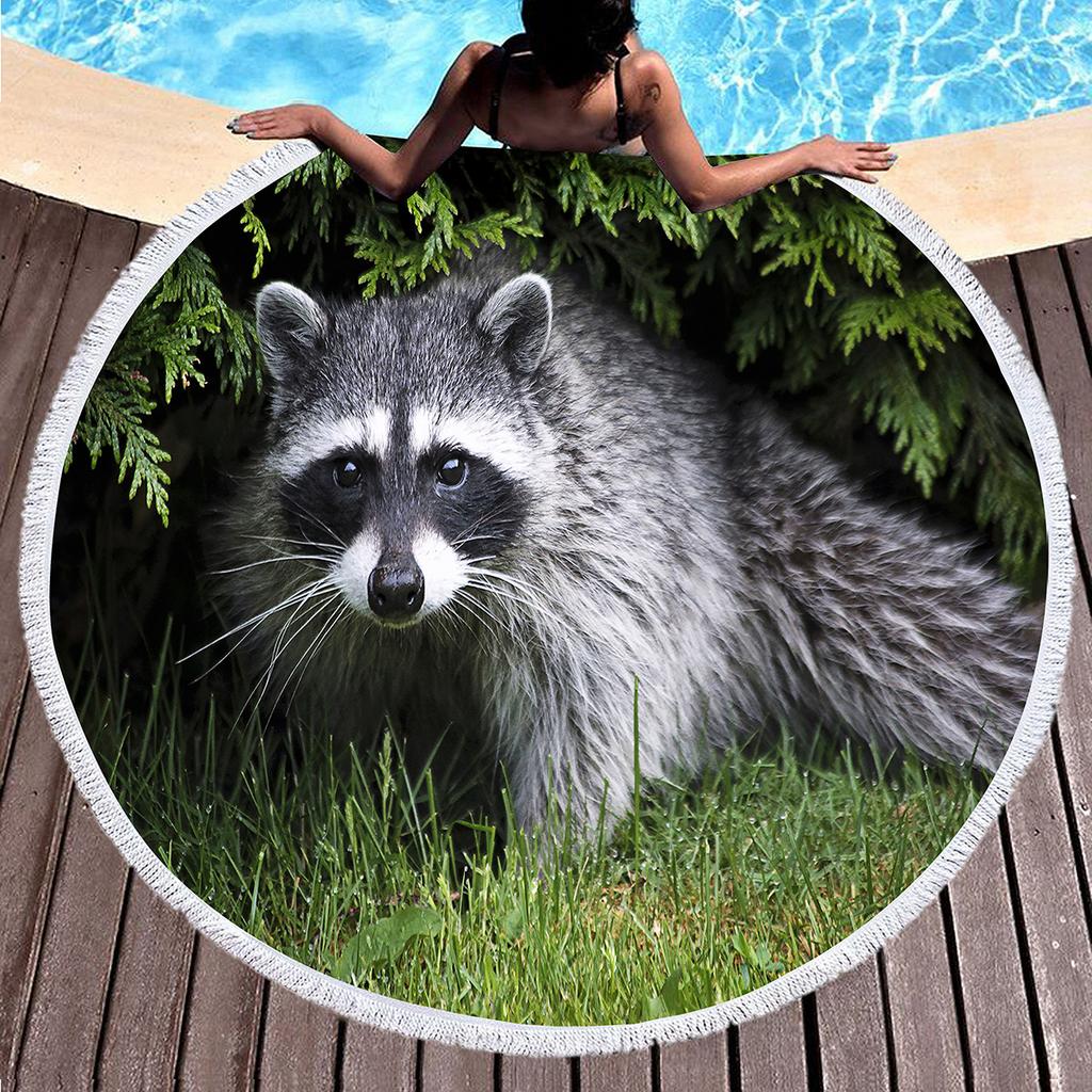 Wild Animal Raccoon Round Beach Towel Soft Microfiber Beach Blanket Sand Free Quick Dry Circle Bath Towel Absorbent Yoga Mat