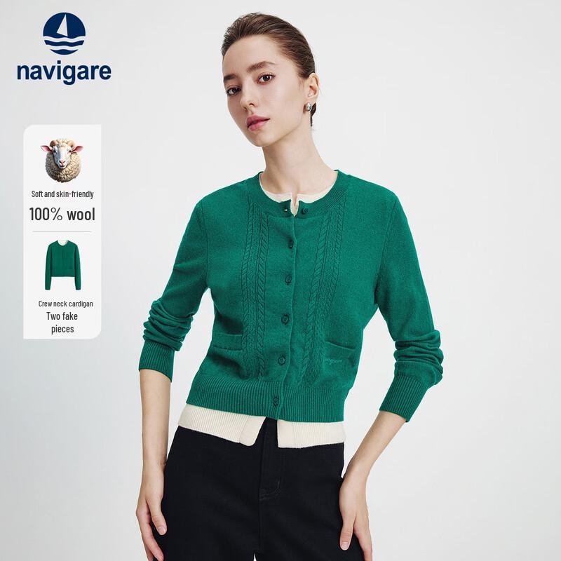 Navigare Women's Faux Two-Piece Wool Cardigan