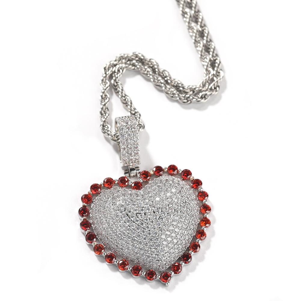 Hip Hop Gu Meng Love Copper Inlaid Zircon Pendant Men's and Women's Personality Trend Heart Shaped Around Round Zirconium Pendant Necklace