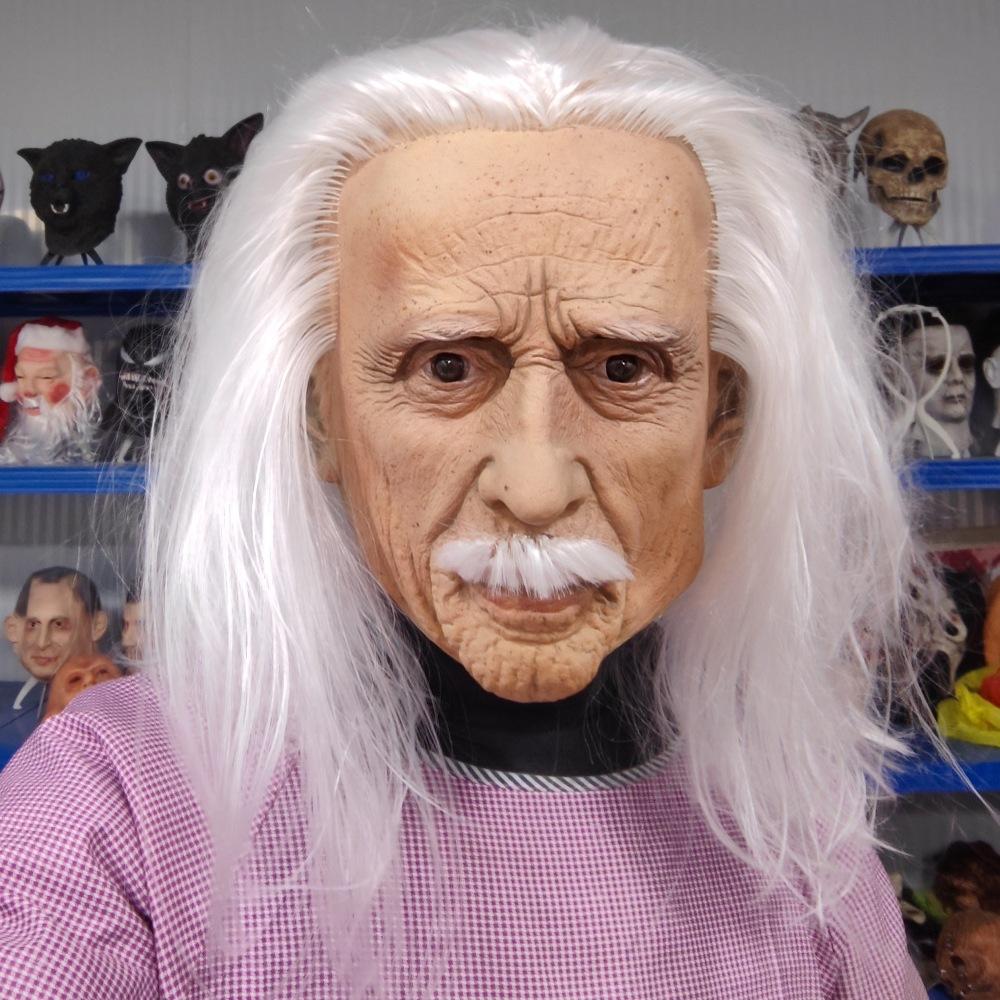 Old man mask cos Old Man Grandpa Halloween Horror Headgear Costume Wig Human face mask Old man with white hair a