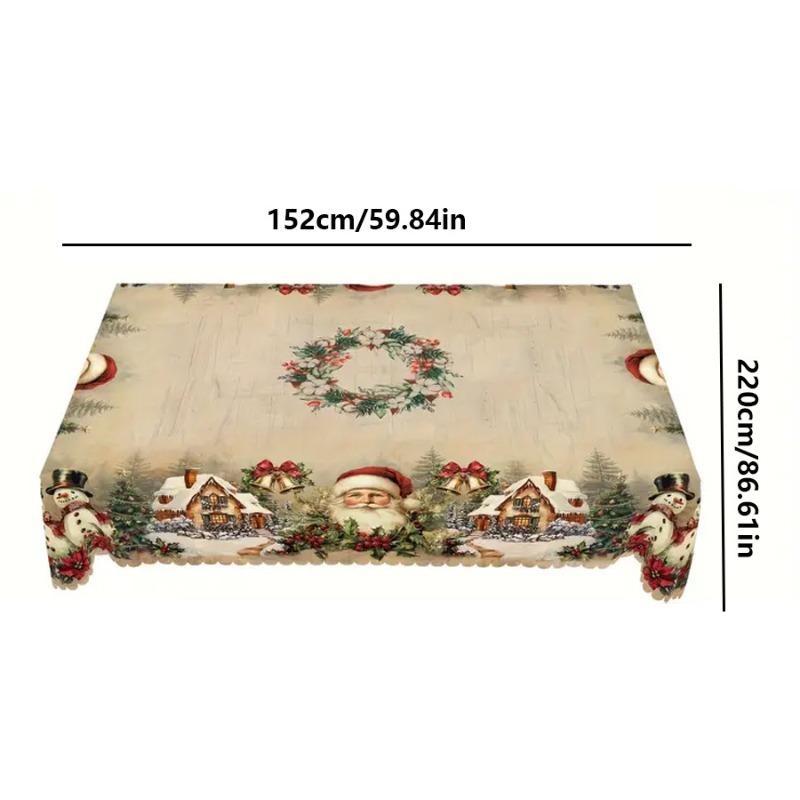 Christmas Snowflake Santa Claus Table Cloth Dustproof Durable Rectangular Table Cloth Washable and High Temperature Resistant
