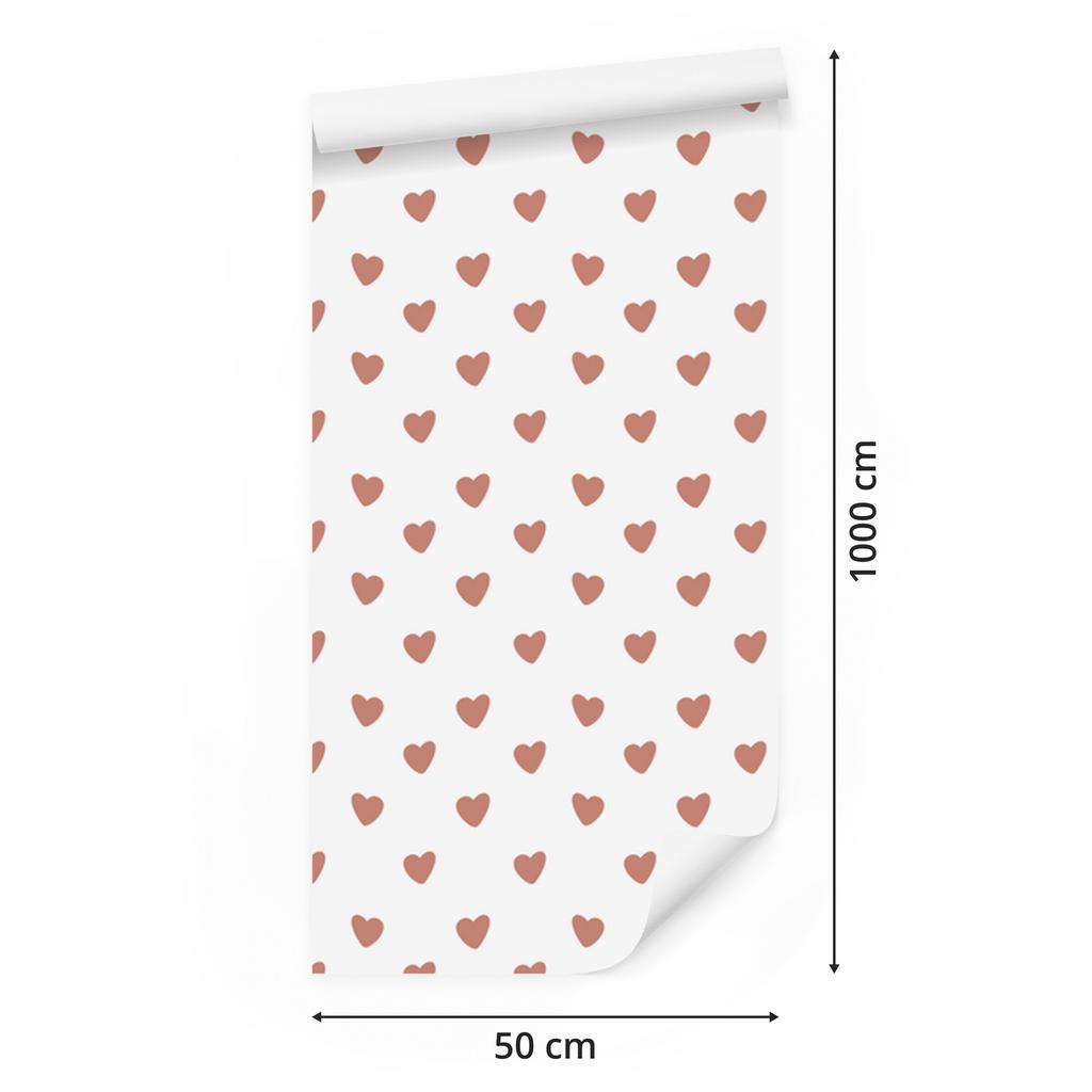Heart Wallpaper White, Coral, Red and Peach 50x1000