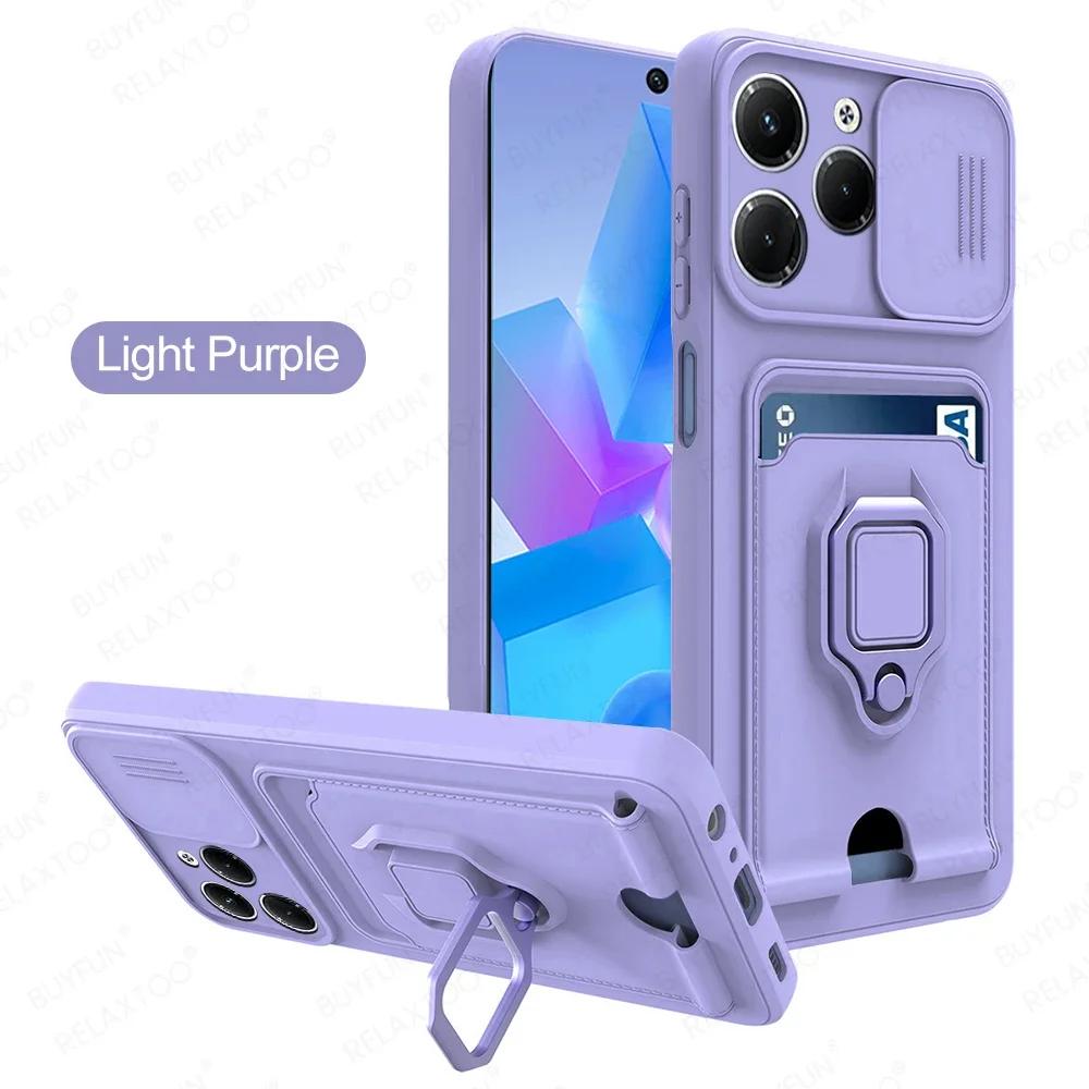 Sliding Camera Protection Case for Infinix Hot 40 Pro Note 40 Pro Plus 30 Spark 2024 Vehicle Magnetic Bracket Card Wallet Shell