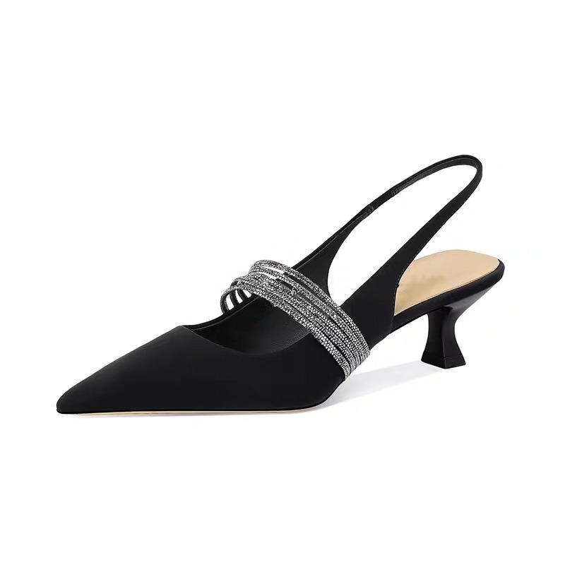 

Модные женские сандалии баотоу, весенний новый стиль, острый носок, мелкий вырез, фиксирующие стопу, противоскользящие, износостойкие, на высоком каблуке 40 чёрный