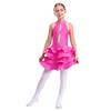 Girls Sparkly Rhinestone Latin Dance Dress Sleeveless Backless Design with Flowy Tiered Skirt for Competition