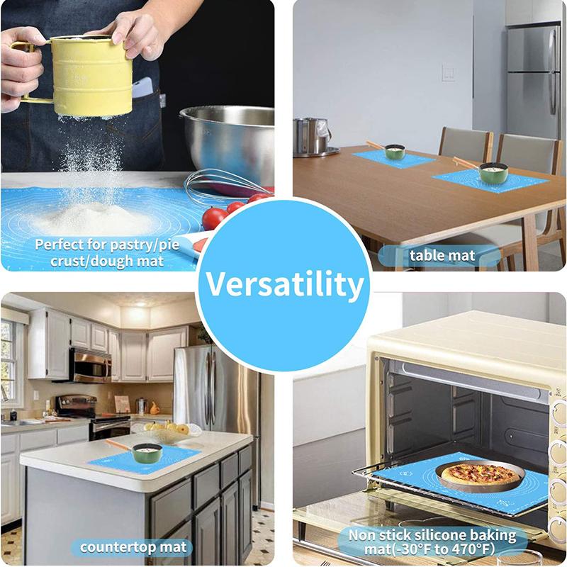 Silicone Pastry Baking Mat Non Stick Cookie Bread Rolling Mats Kneading Kitchen Cooking Board Pad for Pie Pizza Cookies Fondant