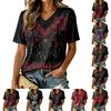 Women's V-Neck Short Sleeve T-Shirt with Halloween Print for Casual Wear