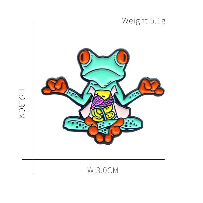 Creative Cartoon Meditating Frog Enamel Pin - Trendy Green Frog Design Badge