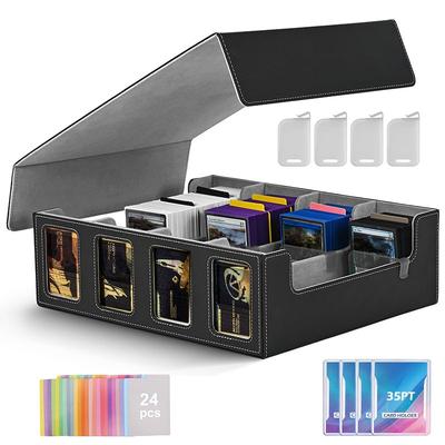 Card Holds 3000 Cards Trekkers PU Leather Vertical Card 4 24 Trading Card Deluxe Magnetic Card Standard Game Card Box Four Box, (4 Rows), Box,