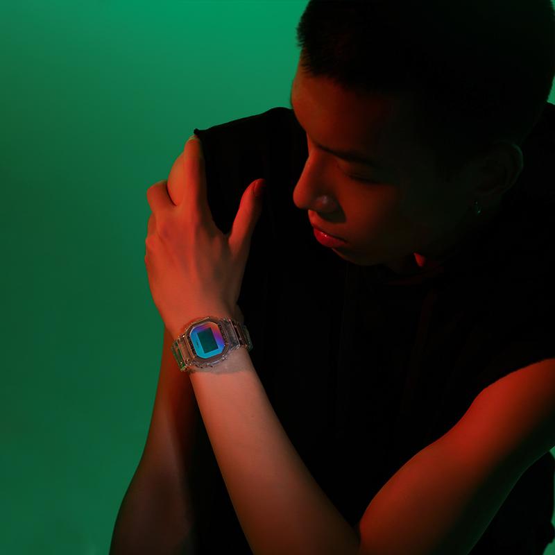 Casio G-SHOCK Neon Series Laser Glass Mirror Retro Classic Small Square Quartz Movement Resin Strap Japanese and Korean Watch Men's DW-5600SRS-7PR