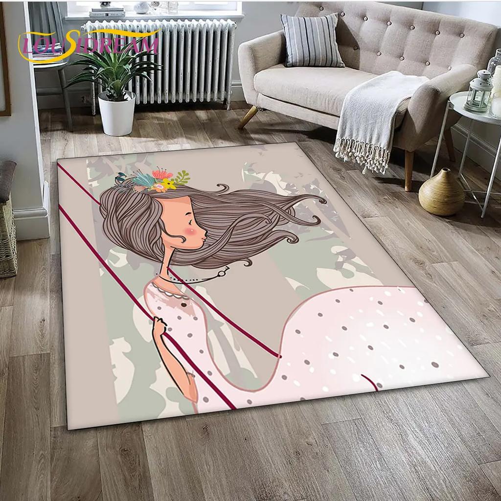3D Cute Ballet Girl Ballerina Unicorn Cartoon Area Rug,Carpet for Home Living Room Bedroom Sofa Doormat Decor,Non-slip Floor Mat