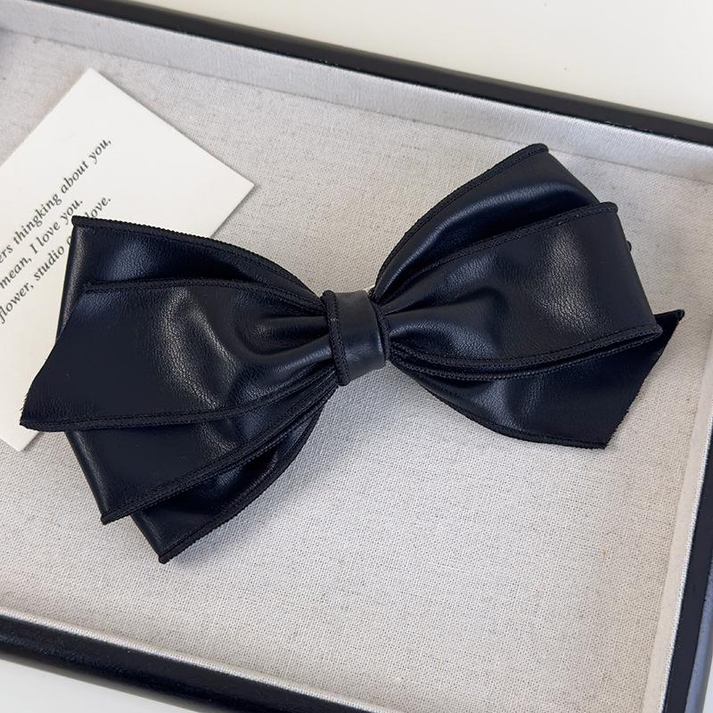 Synthetic Leather Bow Barrettes Women Elegant Ponytail Clip Hairpins Girls Bowknot Hair Clips Fashion Hair Accessories Headwear