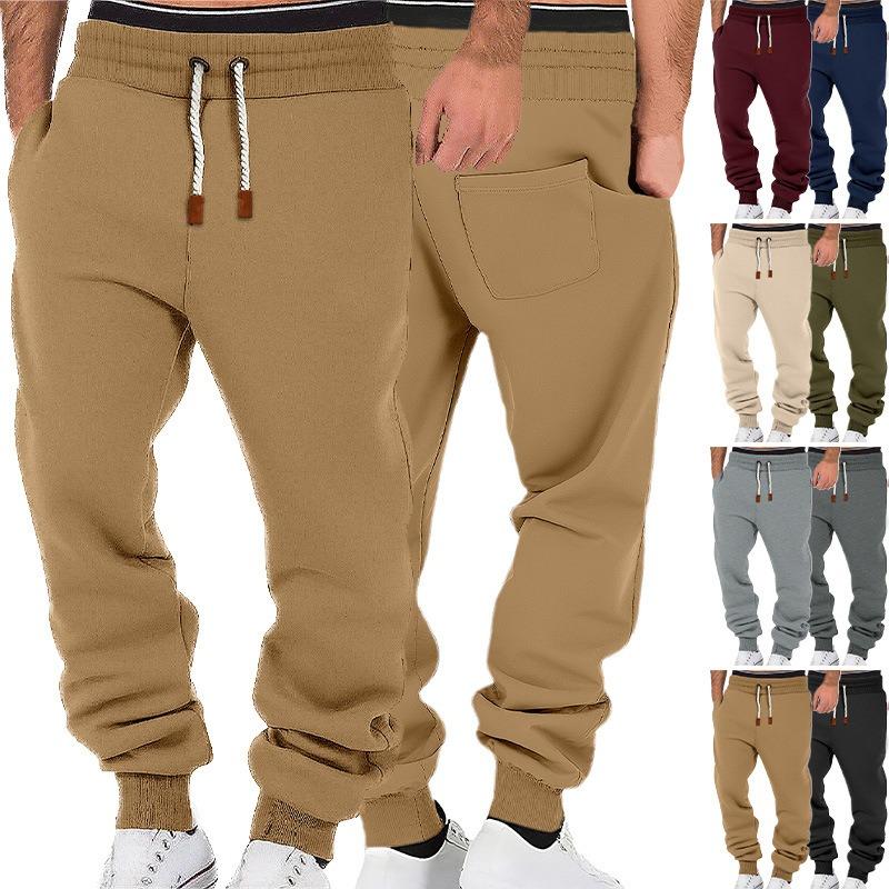 Men's pants spring and autumn solid color trendy sports casual sweatpants loose tied feet stacking pants