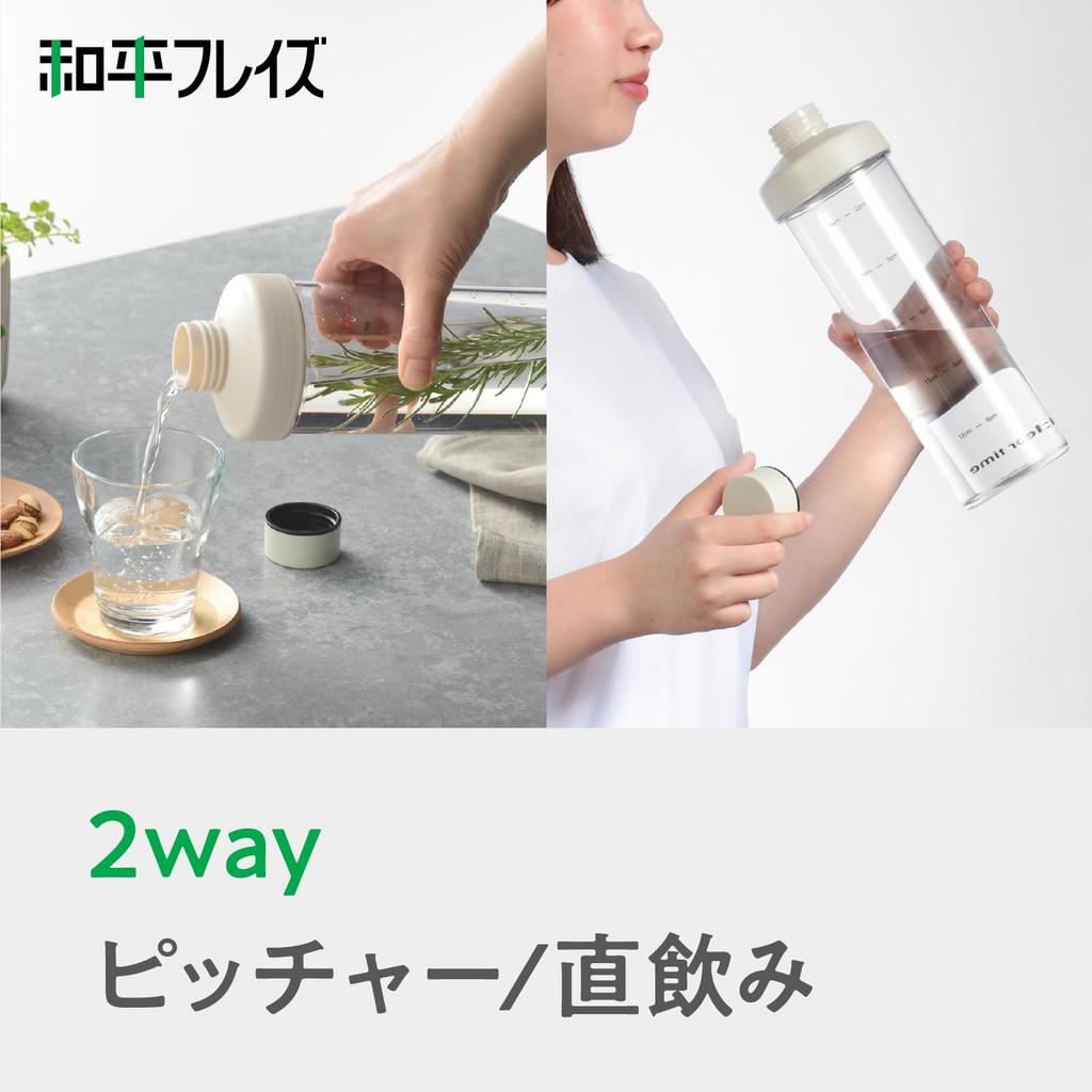 Wahei Freiz Water Wide Measuring Cold Water Anywhere Clear Time Bottle, 1L, Clear, Mouth, Marks, Pitcher, Bottle, Refrigerator, Bottle, RH-1744