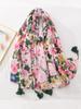 Cotton Linen Women Silk Scarf Soft Floral Tassel Shawl Foulard Femme Mujer Pareo Muffler Bufanda Stoles Hijab Bandana Summer