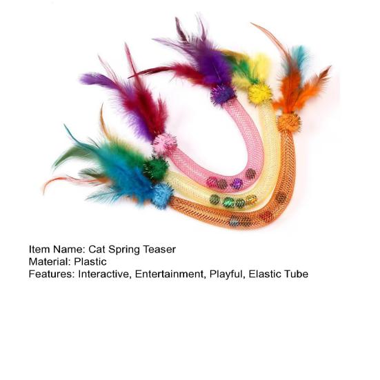 Cat Teaser Spring Toy with Bell Interactive Stretchable Spring Tube Cat Feather Toy for Indoor Cats Kittens Exercise Chewing Swatting Biting