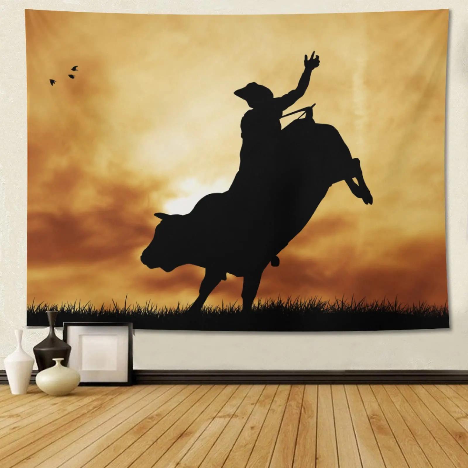 

VIKAMA American Western Cowboy Sunset Tapestry Flag Elements Art Living Room Sofa Background Wall Decoration 74x94cm(29x37in)