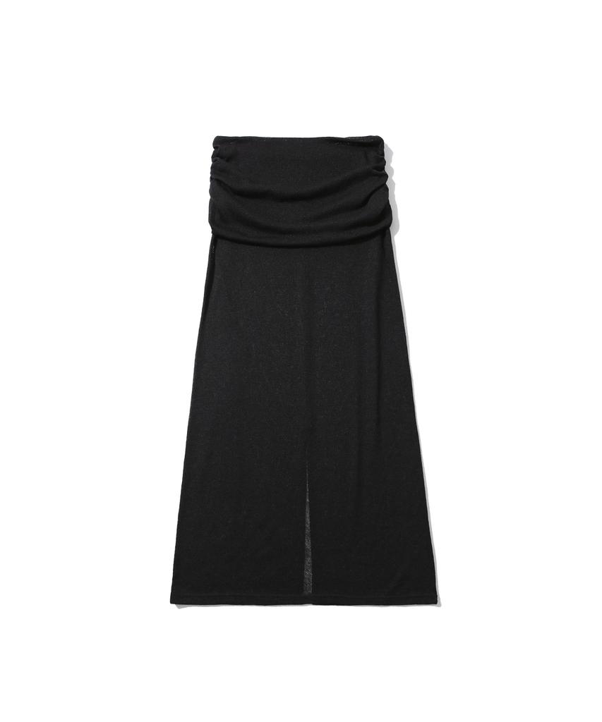 Eonibeu See-Through Shirring Long Skirt Set Black