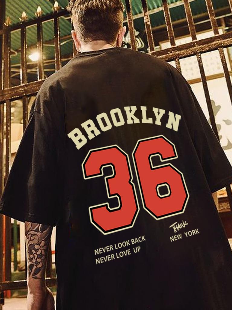 Hot selling new mens street 36 letter printed comfortable and breathable round neck Tshirt summer outdoor high street top