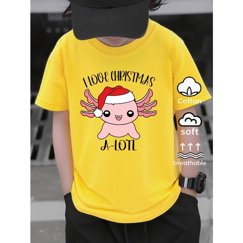 European Sizes Boys Casual Short Sleeve T-Shirt with Cute Christmas Axolotl Tee Graphic Print-- Fun Summer Design, Regular Fit for Casual Attire