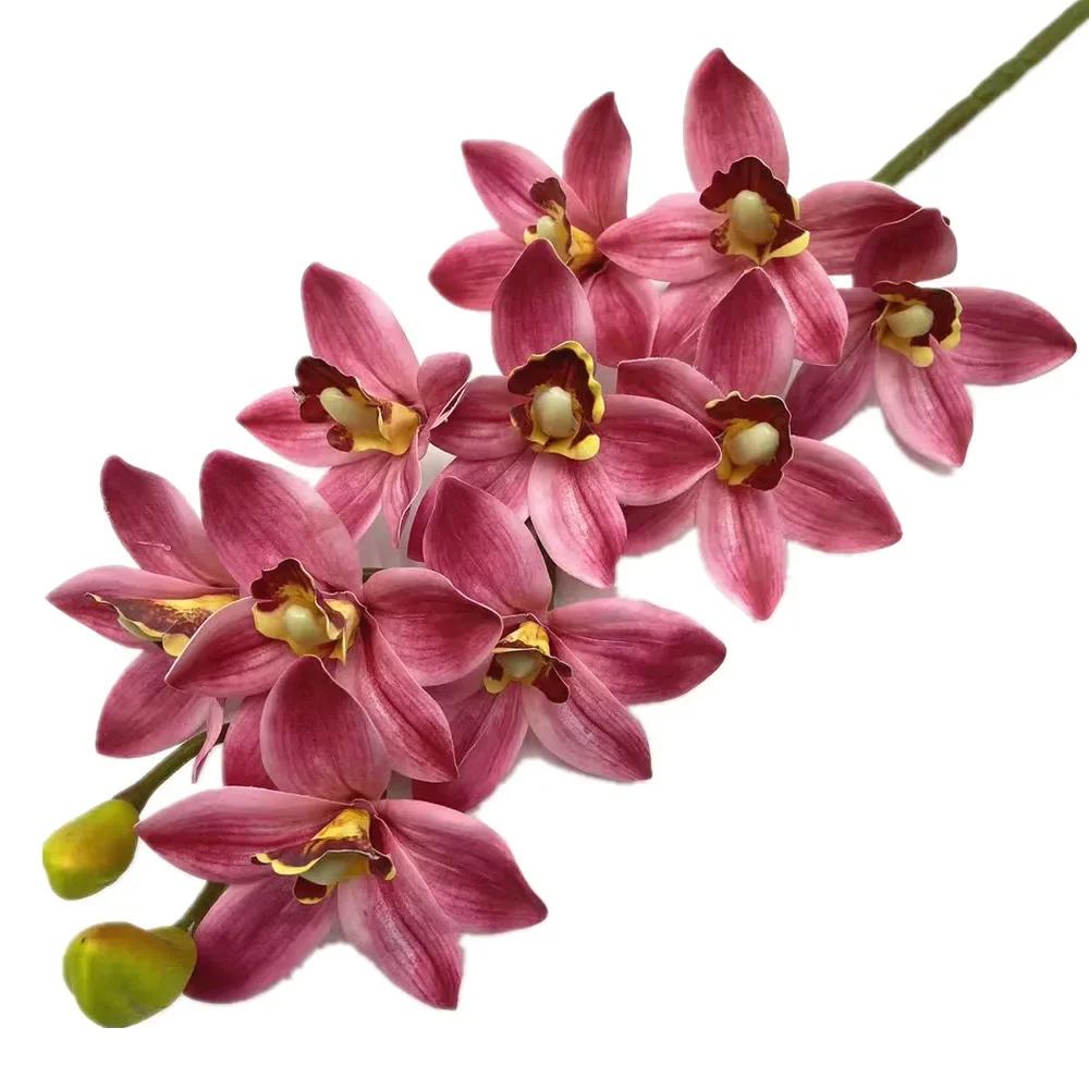One Artificial Cymbidium Hookerianum 10 Heads Simulated Vanda Cymbidium Tropical Phalaenopsis Tiger Orchid Plant
