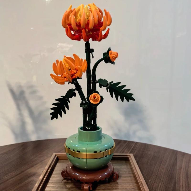 Creative Plum Blossom Orchid Chrysanthemum Lucky Flower 10343 10344 10368 10369 Building Blocks Bricks Toy Gift For Kids