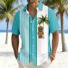Sommer Herren Hawaiian Style Kurzarmhemd, Kokospalmen-Print Gestreiftes Patchwork Lässiges Modehemd, Bequemer Stoff