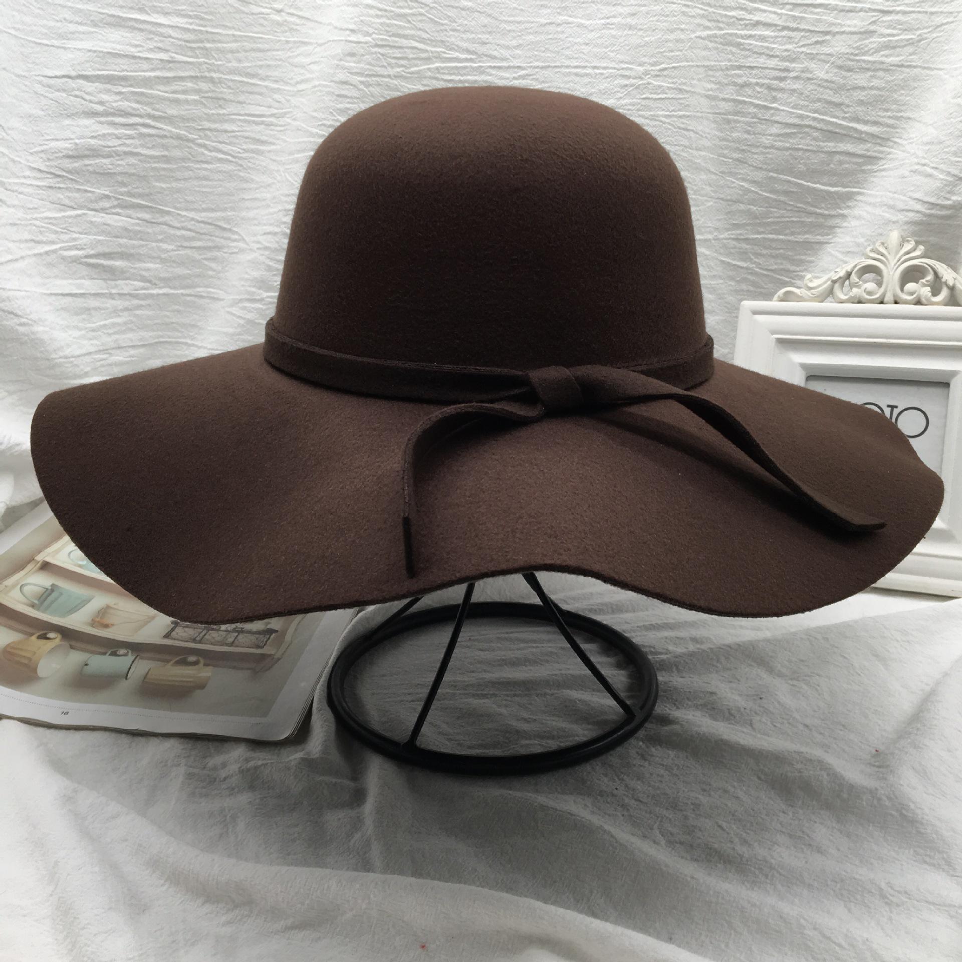 

Women s Retro Korean Black Woolen Fisherman Hat with Bow and Large Brim – Perfect for Autumn and Winter.