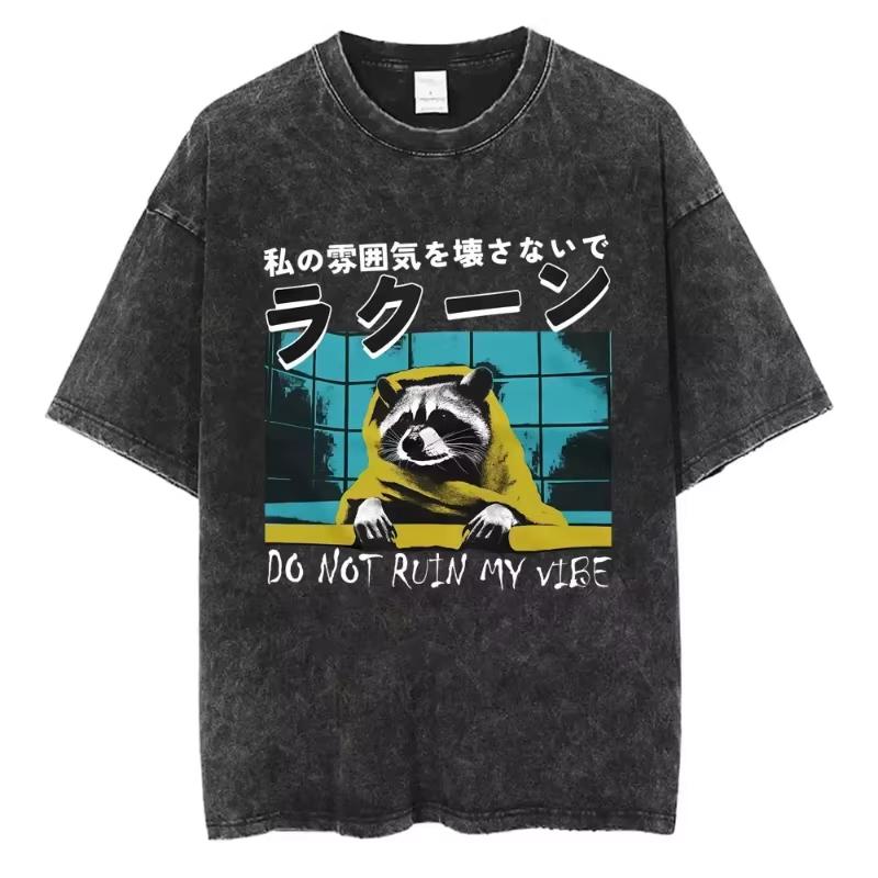 I Do Not Think Therefore I Do Not Am T-shirt Funny Japanese Style Opossum Vintage Washed T Shirt Unisex Fashion T-shirts S