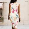 Women Plus Size Sleeveless Vest Midi Dress With Metal Ring Ornament On Left Neckline