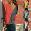 Elegant Women T-shirts Long Sleeve Round Neck Patchwork Pullover Slim Fit Female Tops