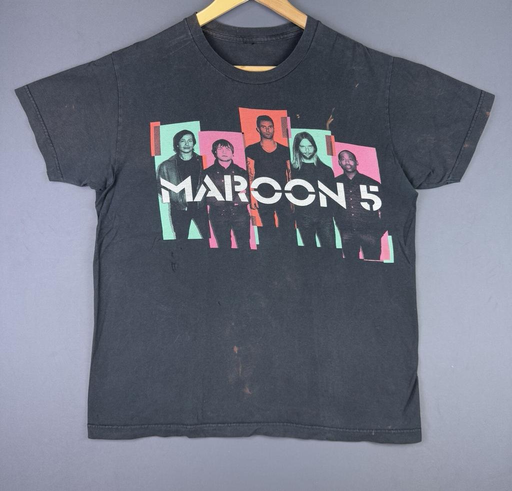 Vintage Y2K Maroon 5 Band Tee Music Tour Concert Promo Fade Black T