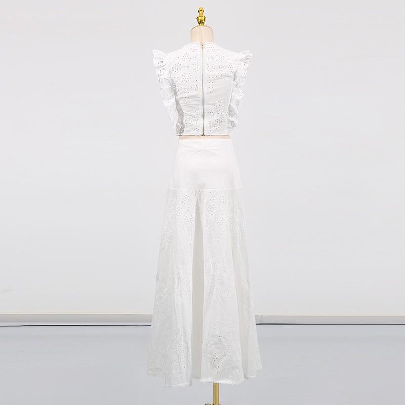 Holiday Style Beach Dress Suit Collar Sleeveless Fungus Rimmed Top + High-waist Skirt