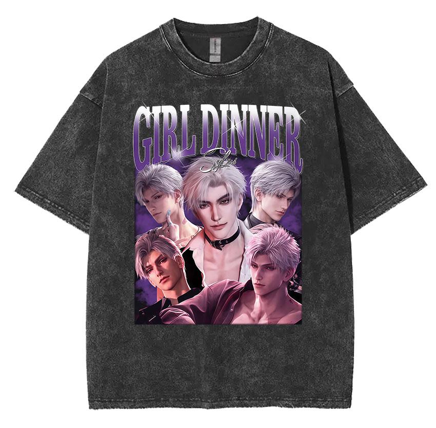 Funny Girl Dinner Caleb Graphic Tee Shirt Love and Deepspace Novelty Cotton T Shirts Fashion High Quality Vintage Washed T-Shirt