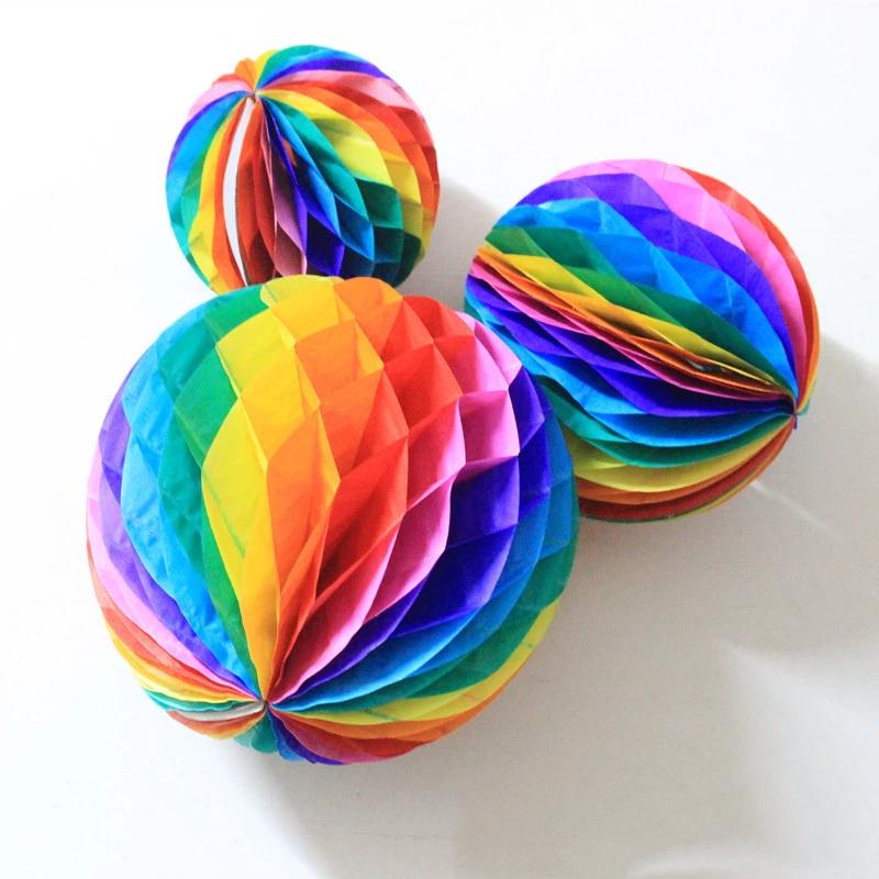 Hanging Rainbow Honeycomb Paper Flower Ball 15/20/25/30cm Decor Balls for Kids Birthday Party Nursery Room Holiday Decoration