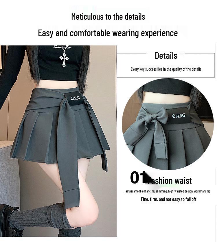 High-Waist Lace-Up Retro Pleated Mini Skirt - Women's Early Autumn Style