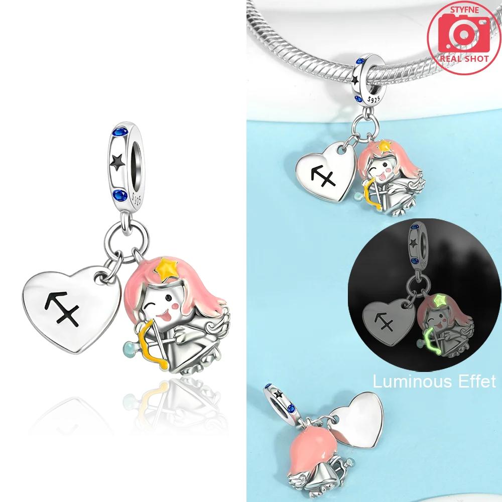 Original Copper Cute Aries Cartoon Constellation Red Cancer Luminous Pisces Charm Beads Fit Bracelet Girl Diy Gift Accessory