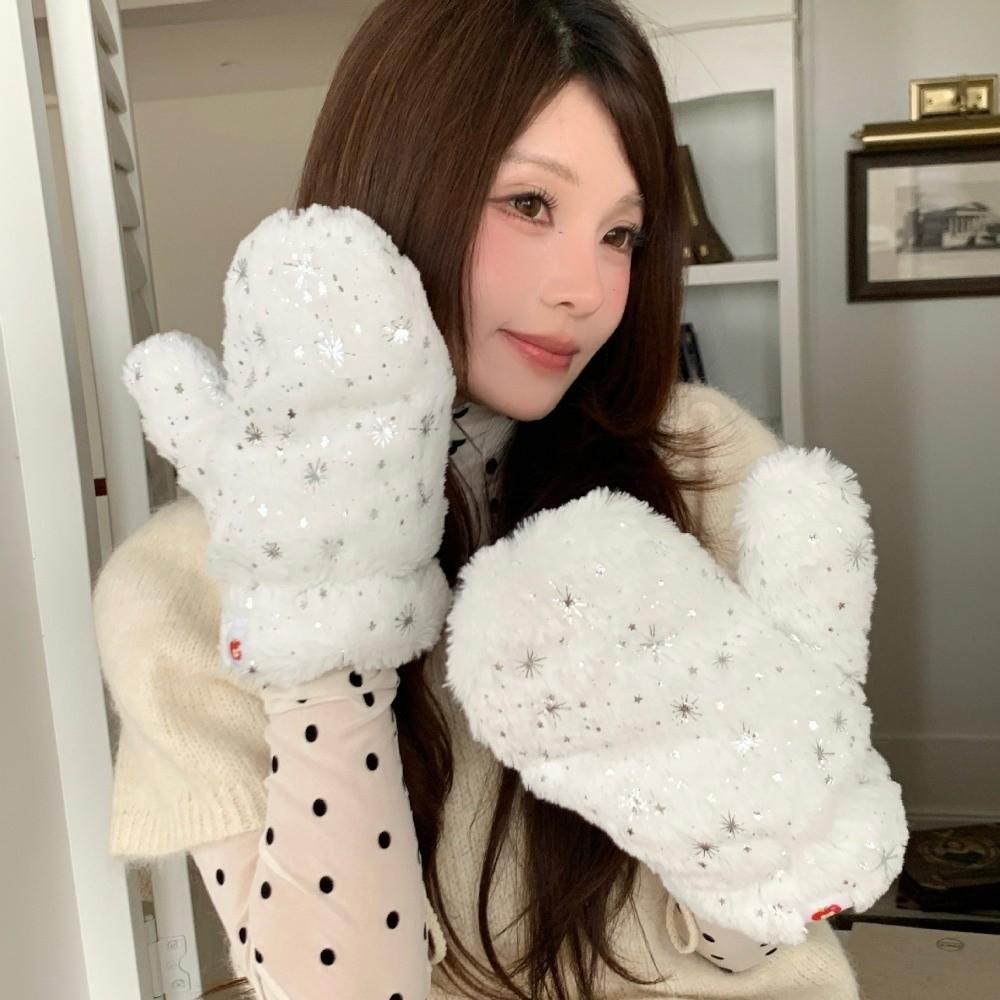 Fleece Lined Fleece Lined Gloves Polyester Windproof Winter Gloves Plush Mitten Gloves Student