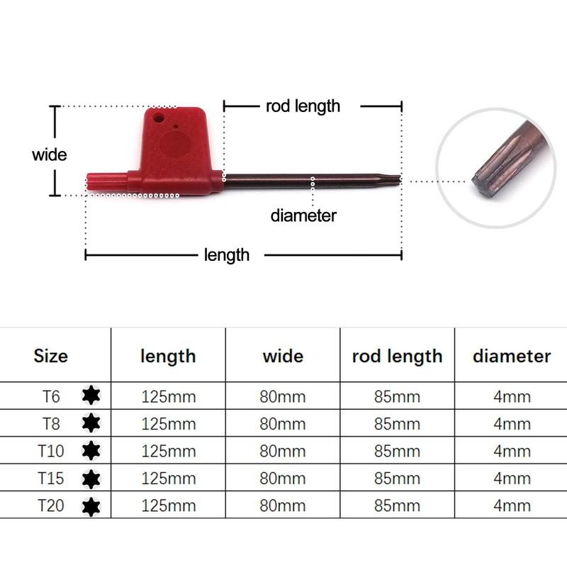 T4 T6 T7 T8 T9 T10 T15 T20 T25 T30 Six Lobe Torx Head Tamper Proof Security Screw Bolt Hole Screwdriver Screw Driver Wrench Key