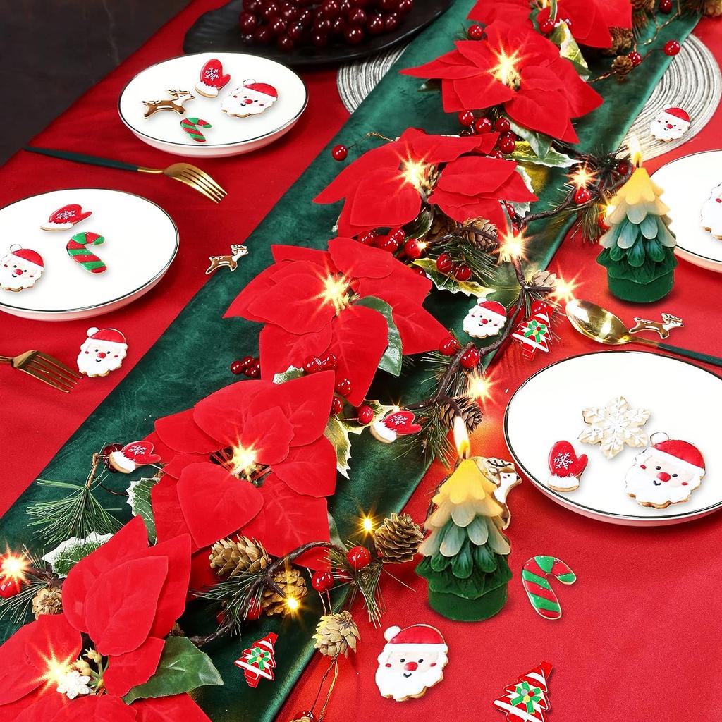 LED Christmas Garland with Lights Artificial Holly Berry Leaf Vine for Xmas Tree Fireplace Mantel Stairway and Holiday Home Decor