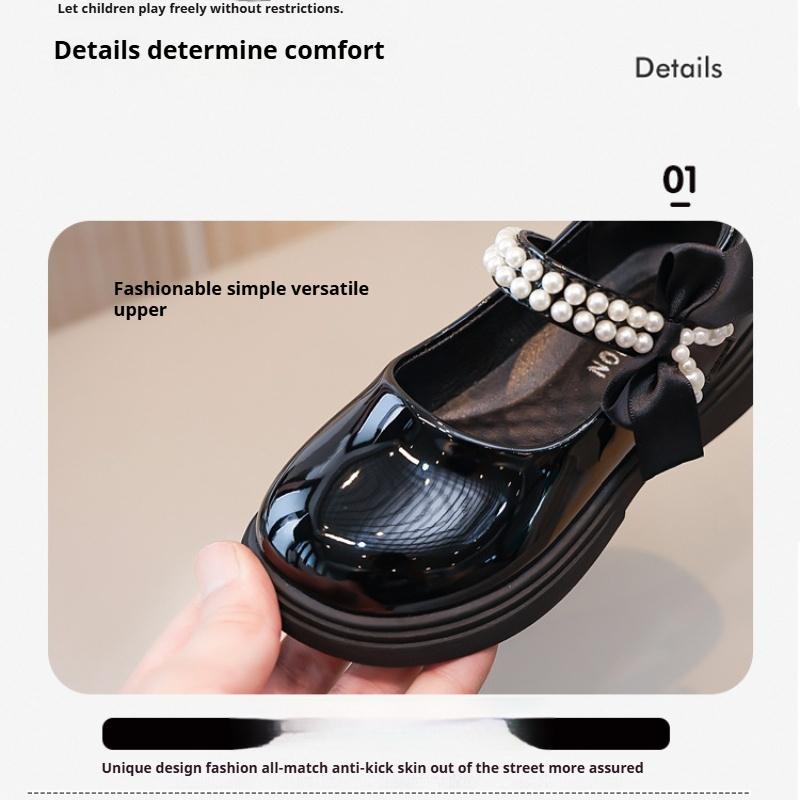 New Spring and Autumn Girls' Soft Sole Fashionable and Versatile Leather Shoes