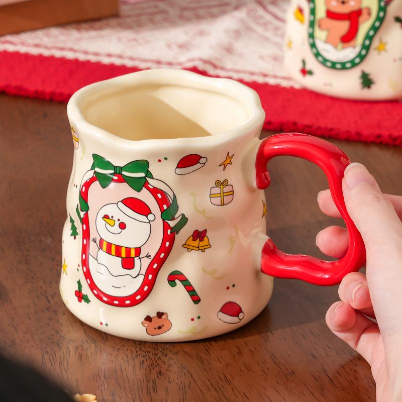 Christmas Ceramic Cup with Handle High End Coffee Cup Household Cartoon Light Luxury High Quality Mug