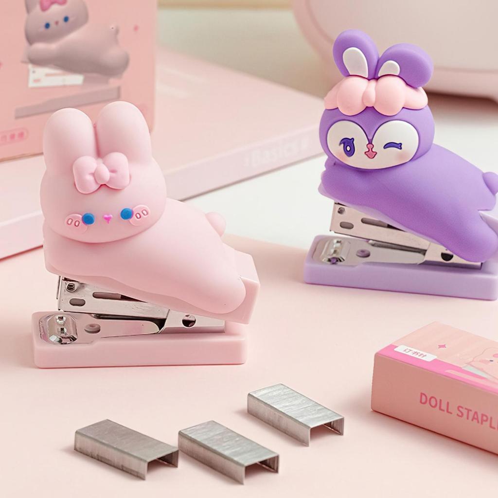 Mini Doll Stapler 400pcs 24/6 Staples Set Cartoon Capybara Bear Rabbit Duck Portable Binder Office Binding Tools School